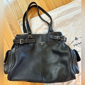 PRADA Black pebbled leather tote with original dust cover